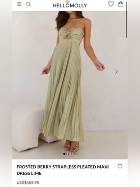Hello Molly Frosted Berries Strpless Pleated Maxi Dress in Lime